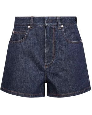 Fendi Dark Stretch Cotton Denim Shorts - Blue