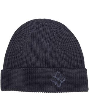 Tagliatore Merino Wool Knit Grouse Beanie With Logo - Blue