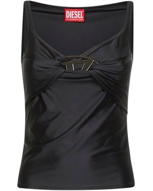 DIESEL Stretch Nylon Jersey T-Amai Top - Black
