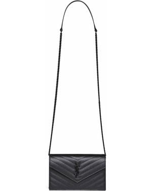 Saint Laurent Cassandre Classic Envelope Clutch With Chain Shoulde Strap - White