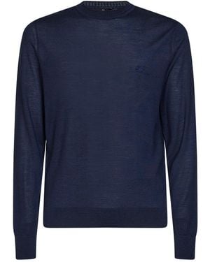 Etro Wool And Silk Pegaso-Embroidered Sweater - Blue