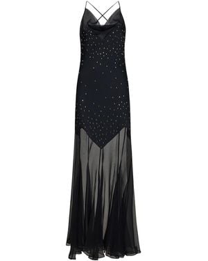 Rabanne Long Dress Crystal-Embellished Satin And Chiffon Polyamide - Black