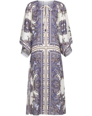 Zimmermann Ottie Print Linen Kaftan Midi Dress - White