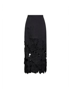 Costarellos Floral-Cut Embroidery Satin Alexina Midi Pencil Skirt - Black