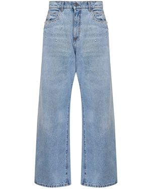 GIUSEPPE DI MORABITO Denim Crystal-Embellished Baggy Jeans - Blue
