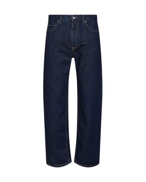 Fendi Dark Cotton Denim Straight Jeans - Blue