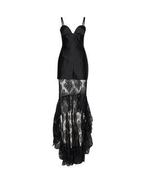 GIUSEPPE DI MORABITO Striped Satin Jacquard Bustier Dress With Lace Skirt - Black