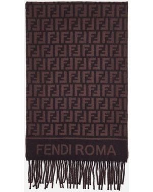 Fendi Burgundy Wool And Cashmere Ff Scarf - Purple