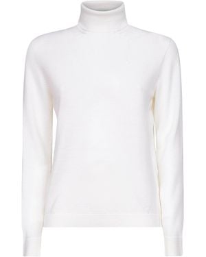 Blanca Vita Lightweight Virgin Wool Knit Turtleneck Jumper - White