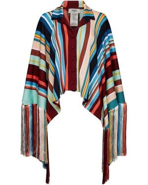 Fendi Striped Viscose Knit Poncho Shirt - Blue
