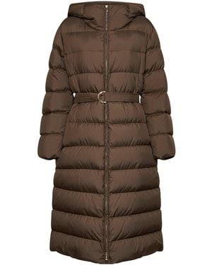 Max Mara Piumino Lungo Con Cappuccio E Cintura Mstcanneti Kaki - Marrone