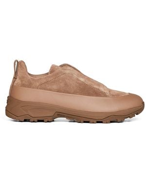 ZEGNA Medium Leather And Suede Triple Stitch Monte Sneakers - Brown