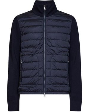 Moncler Wool Blend Zip-Up Padded Cardigan - Blue