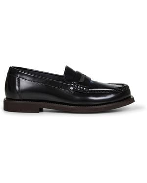 Brunello Cucinelli Shiny Calfskin Embroidered Penny Loafer - Black