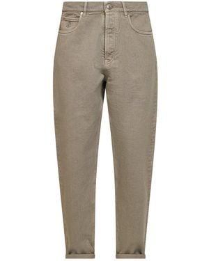 Brunello Cucinelli Khaki Garment-Dyed Denim Iconic Fit Jeans - Grey