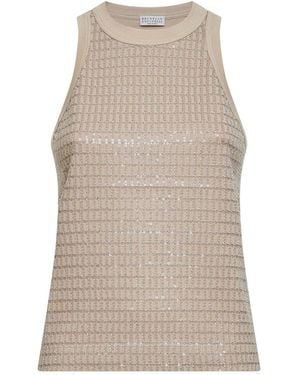 Brunello Cucinelli Dazzling Check Embroidery Top - Natural