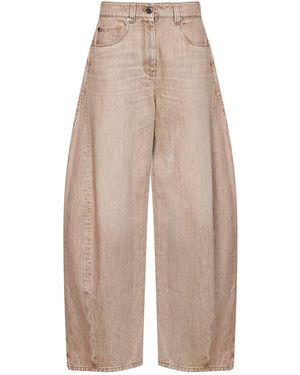 Brunello Cucinelli Desert Authentic Denim Wide Jeans With Monili - Natural