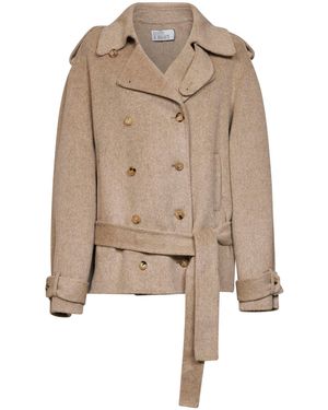 GIUSEPPE DI MORABITO Double Wool And Alpaca Short Double-Breasted Trench Coat - Natural