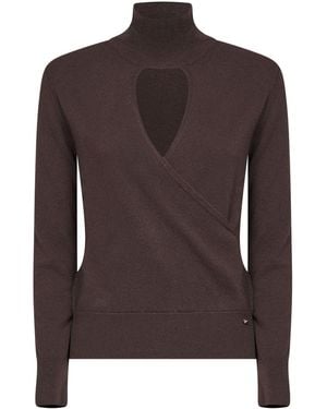 Herno Resort Dark Chocolate Carded Wool Resort Jumper With Cut-Out - Brown