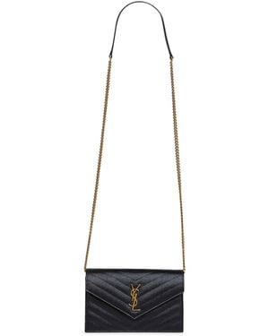 Saint Laurent Cassandre Classic Envelope Clutch With Chain Shoulde Strap - White