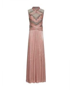 Costarellos Nude Crystal-Embellished Lurex Georgette Avalia Gown - Pink