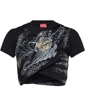 DIESEL Double-Layer Jersey T-Wincy Printed Cropped T-Shirt - Black