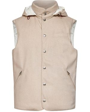 Brunello Cucinelli Wool Padded Hooded Vest - Natural