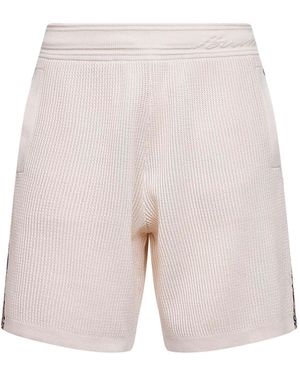 Burberry Cotton Mesh Shorts With Check Trims - White