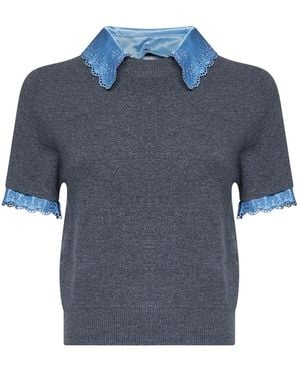 Rabanne Wool And Cashmere Sweater With Satin Inserts - Blue