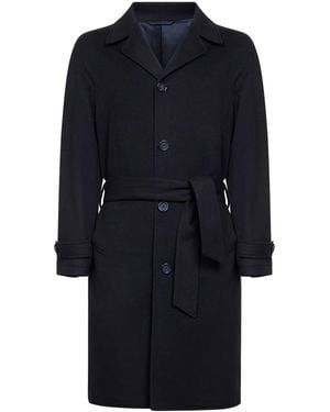 D 40 Virgin Wool Belted Coat - Blue