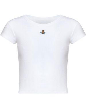 Vivienne Westwood Ribbed Jersey Baby Peru Cropped T-Shirt - White