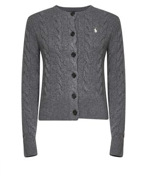 Polo Ralph Lauren Flannel Heather Wool And Cashmere Cable Knit Cardigan - Gray