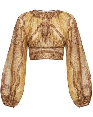 Zimmermann Tapestry-Print Mustard Cotton-Silk Blend Wanderlust Bodice - Natural