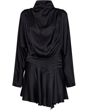 Isabel Marant Satin Neline Draped Mini Dress - Black