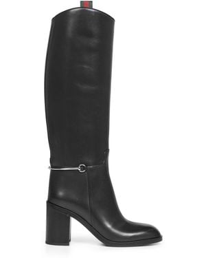 Gucci Smooth Leather Boots With Slim Horsebit - Black