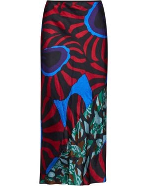 Dries Van Noten Marbled Clay-Print Twill Sati Midi Skirt - Blue