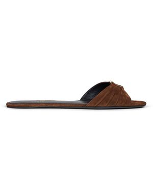Saint Laurent Dark Havana Suede Babylone Flat Sandals - Multicolour