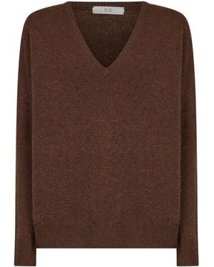 Co. Cashmere Knit V-Neck Sweater - Brown