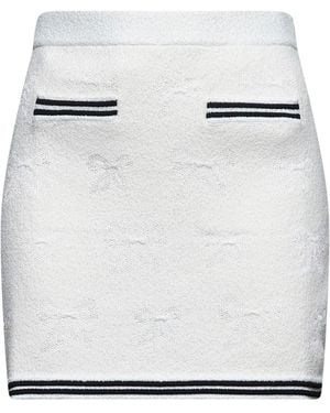 Self-Portrait Bow Jacquard Knit Mini Skirt - White