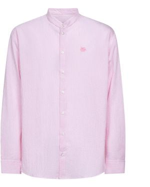 Etro Striped Seersucker Cotton Logo Shirt - Pink