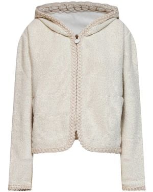 Moncler Ivory Waffle Knit Zip-Up Hoodie - White
