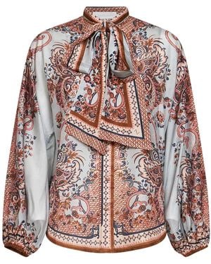 Zimmermann Floral Paisley-Print Silk Habotai Aster Tie Shirt - Pink