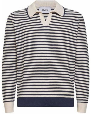 D 40 Striped Linen And Cotton Knit Long-Sleeved Polo Shirt - Multicolour
