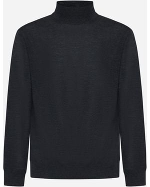 D4.0 Grey Virgin Wool Mock Neck Jumper - Blue