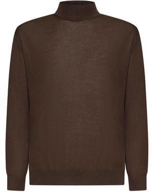 D 40 Virgin Wool Mock Neck Jumper - Brown