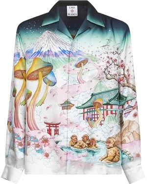 CASABLANCA Silk Twill Flowers Shirt - Blue