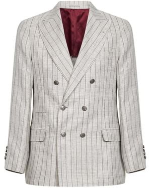 Brunello Cucinelli Light Pinstriped Twill Deconstructed One-And-A-Half-Breasted Blazer - White