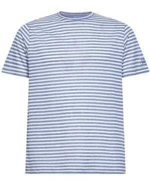 MC2 Saint Barth Light And Cream Striped Linen Blend Logo Embroidered Dover T-Shirt - Blue