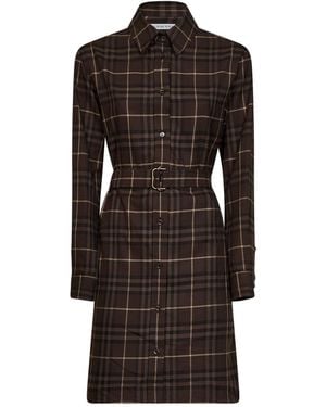 Burberry Check Flannel Belted Shirt Dress - Black