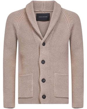 Tagliatore Taupe Stretch Merino Wool Knit Cardigan - Gray